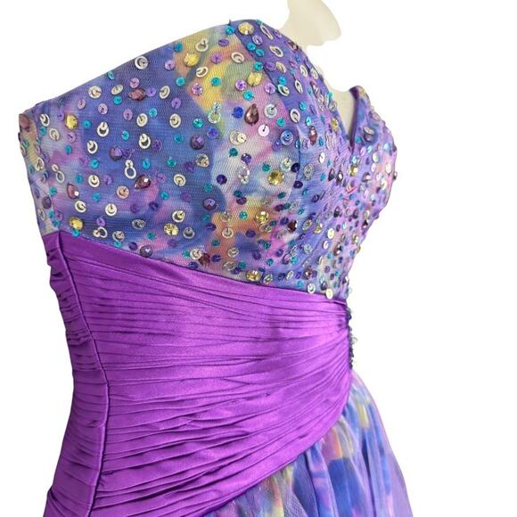 Alyce Designs Strapless Blue Purple Sweetheart Sequin Prom Formal Dress sz 2 - Picture 4 of 16
